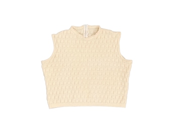 Creme KLEINE 1950er Jahre Cropped Bad Girl Ärmelloser Pullover Rundhals Top True VINTAGE Fifties Sixties Vtg 50s 60s