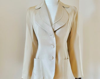 SMALL 1940s Tailored Blazer Light Beige Jacket Button Down -True Vintage 40s Forties Style