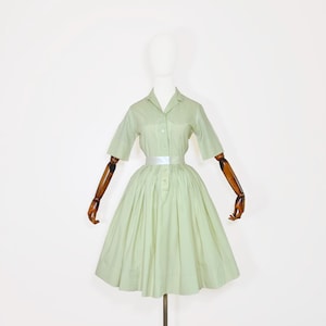 PETITE 1950s Matcha Shirtwaist Day Dress - 50s 60s 1960s Fifties True Vintage VTG Fashion - Extra Small