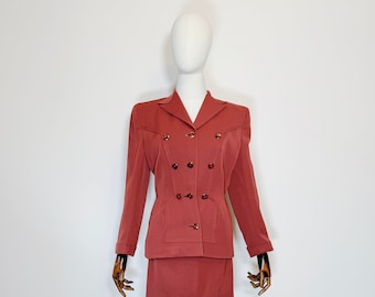 Ensemble veste sur mesure rouille des années 1940 ensemble jupe de costume des années 40, 40, 50, véritable style vintage VTG * tel quel *