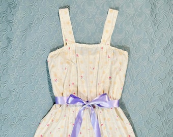 1960s Summer Sleeveless Floral Dress w/ Matching Bolero Jacket Cotton Handmade Set - 60s 50s True Fifties Fashion