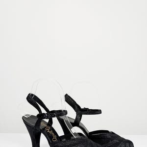 1940s Woven Espadrille Peep Toe Black True Vintage Heel Pump  - 1930 30s Thirties -40s Forties True Vtg