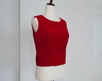 1950s Red VELVET Evening Cocktail Dress Blouse Shirt Top - Button Down Rear - True Vintage Fifties Fashion 50s VTG