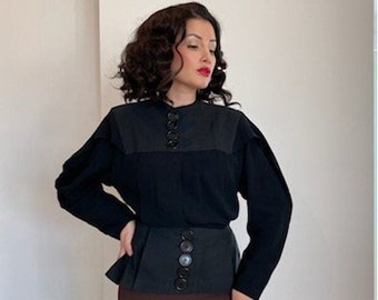 RARE 1930s Rayon Crepe Long Sleeve Cocktail Jacket Blouse with Large Button Down Closure VTG