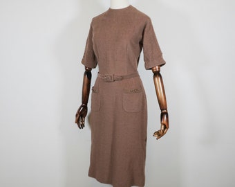 1950s Wool Brown Wiggle Pencil Skirt Design Cocktail Dress 50s Fifties Bobbie Brooks Small