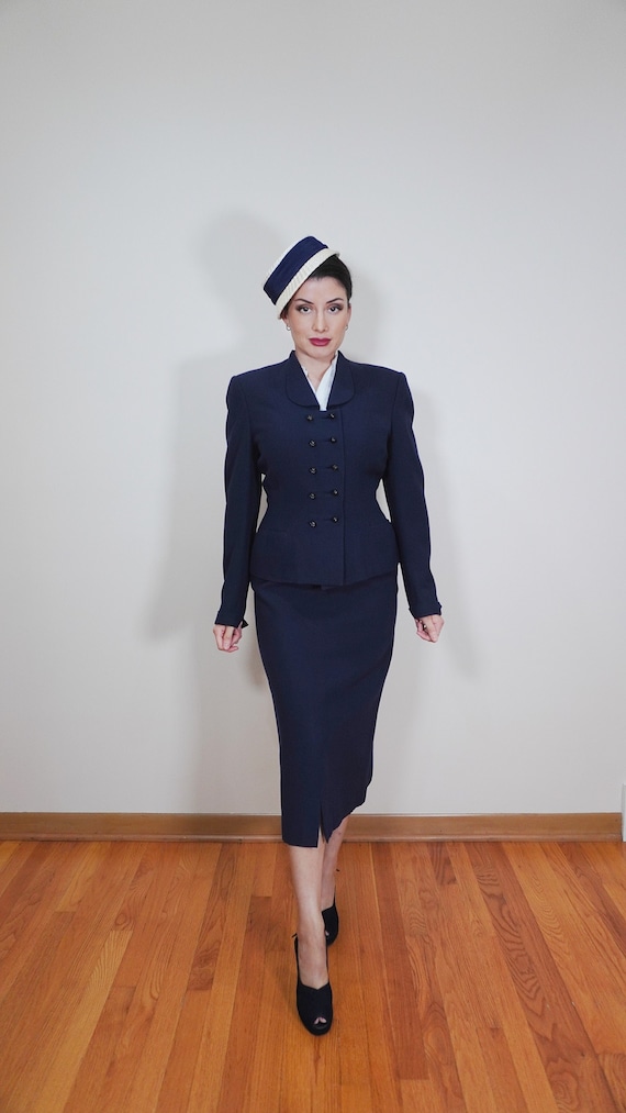 1940s Rothmoor Navy Blue Tailored Jacket Set Suit 