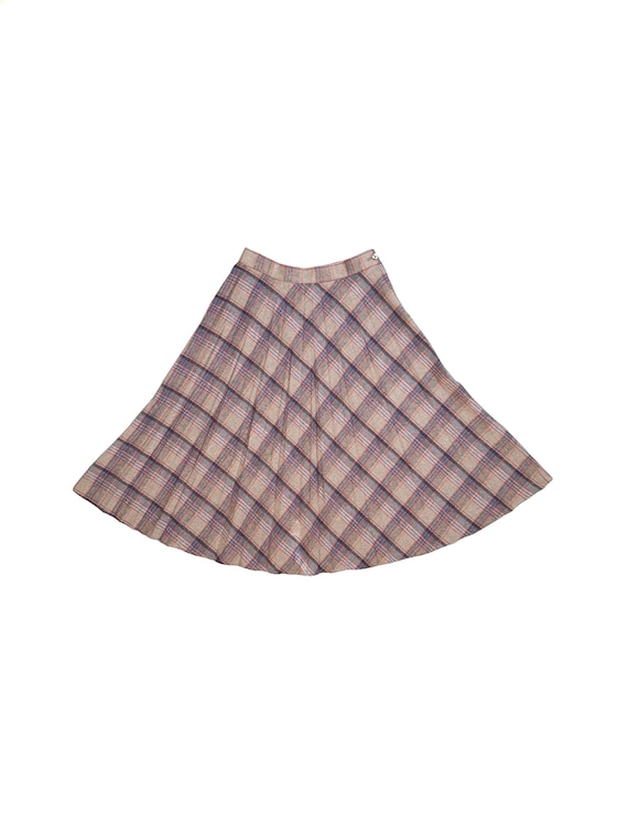 Petite Pleated 1940s Inspired Style Wool Plaid Skirt - 1970s does 1940s style Fashion