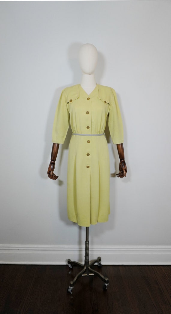 1940s Chartreuse Green 3/4 Sleeve Dress - Forties 