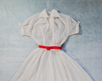 PETITE 1950er Jahre transparentes Kleid mit ausgebrannten Samt-Pfauenfedern und künstlichen Strassknöpfen- 50er Jahre FIFTIES