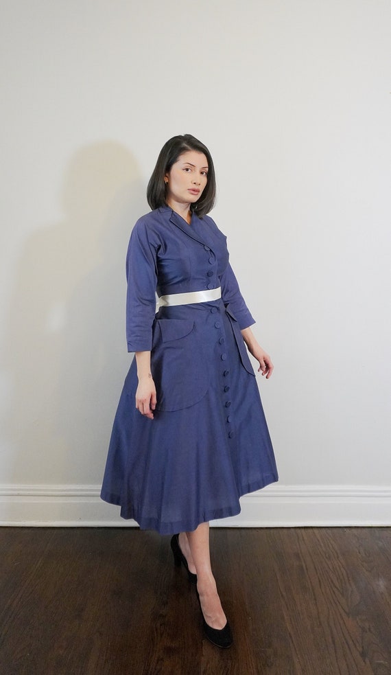 L'Aiglon 1950s Blue -Princess Cut Full Skirt-Size 