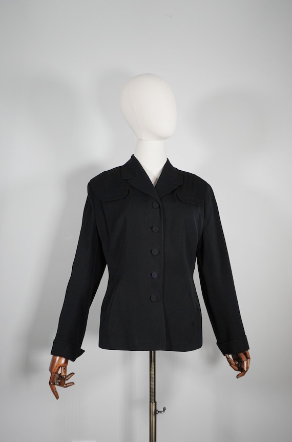 Late 1940s Black Tailored Women's Suit Jacket Gab… - image 1