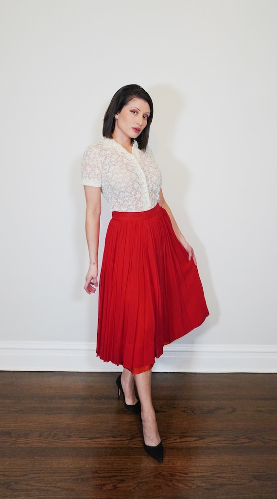 CHERRY Red 1950s Cute Full Skirt 14" Waist - 50s F