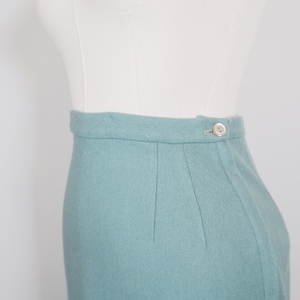 Small Blue 1950s High Waist 100 % Soft Wool VINTAGE Pencil Skirt Pin Up Style image 7