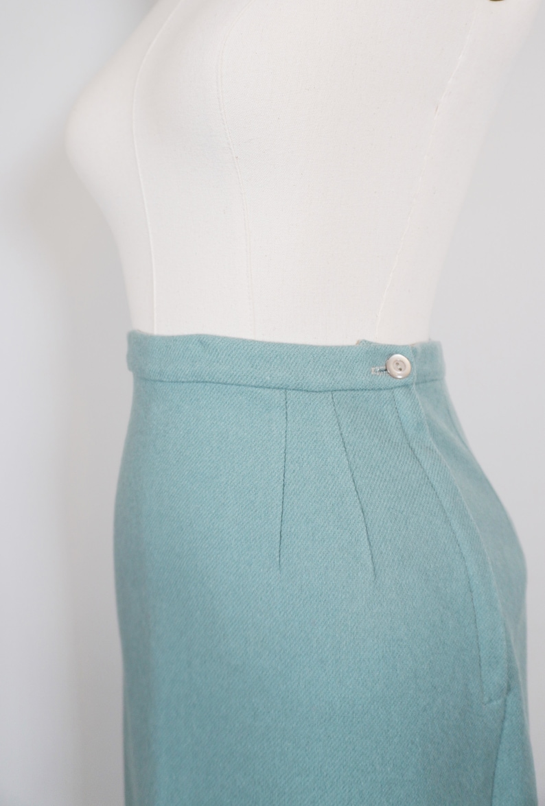 Small Blue 1950s High Waist 100 % Soft Wool VINTAGE Pencil Skirt Pin Up Style image 7