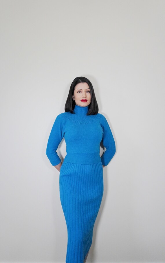 SMALL 1950s Wool Cerulean Blue "Lofties"Top and A 