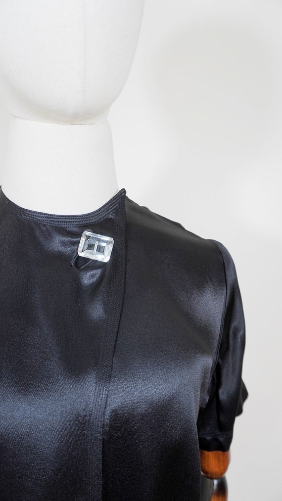 Lustrous 1930s Black Rayon Satin Blouse with Luci… - image 2