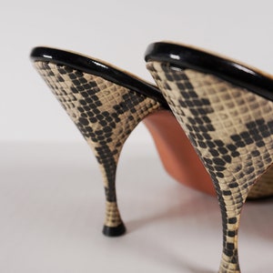 RARE Late 1950s Snakeskin Black Patent Leather Spring O Lators Sandal Heels BOMBSHELL Pin UP True 60s 50s 1960s Sexy Vintage Shoes image 6