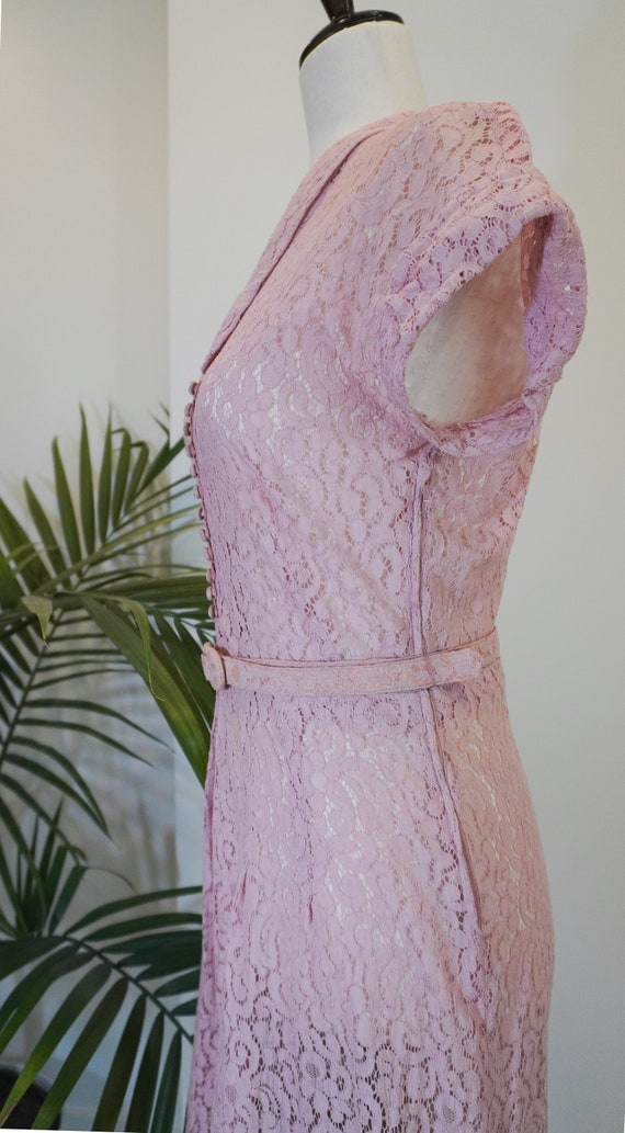 MEDIUM 1940s FLORAL Pink Mauve Lace Detailing See… - image 4