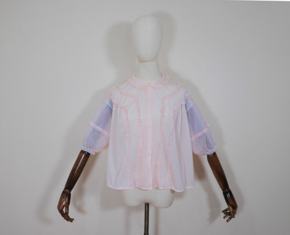 Light Pink Sheer Negligee Button Down Top Blouse … - image 1