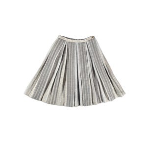 1950s Gray and Light Blue Half Circle Wool Skirt Vintage 50s  Fashion - Fifties VTG - Striped Print PETITE