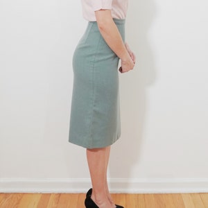 Small Blue 1950s High Waist 100 % Soft Wool VINTAGE Pencil Skirt Pin Up Style image 3