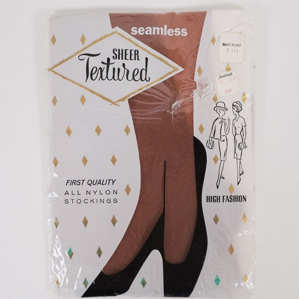 vintage Textured Nylon Stocking 1950s - 1960s First Quality Retro MCM Ladies Hosiery Seamless Support NEW VTG collants Collants