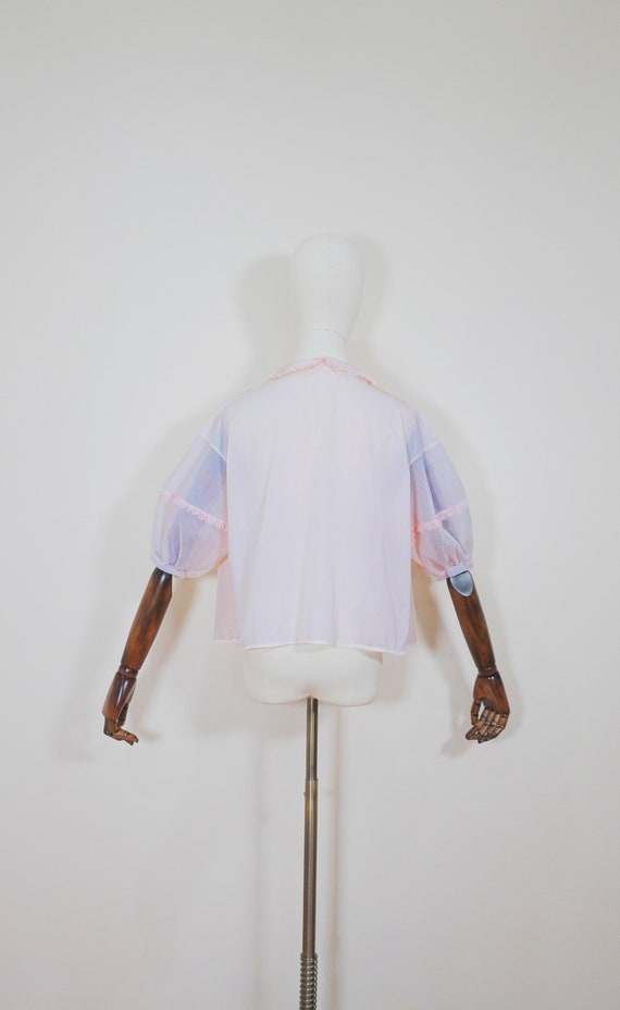 Light Pink Sheer Negligee Button Down Top Blouse … - image 2