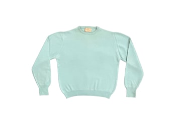 1950s Muted Light Blue Crewneck Long Sleeve Cardigan Jumper Sweater 50s Fifities JANTZEN