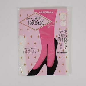 Vintage Hot Pink texturierte Nylon Strumpf 1950er - 1960er Jahre Erstklassige Retro MCM Damen Strumpfwaren Nahtlose Unterstützung NEUE VTG Strumpfhosen Strumpfhose