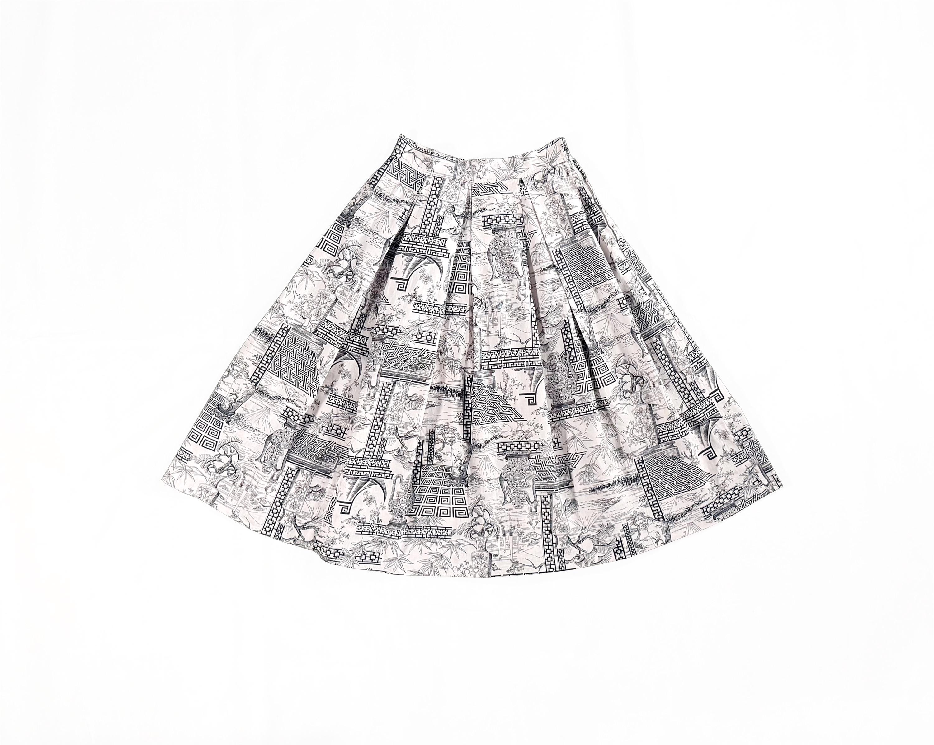 1950s Japanese Black & White Half Circle Cotton Skirt