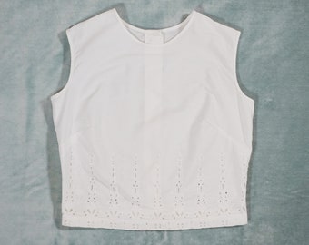 Süßes und lässiges 1950er / 1960er Jahre Weiße Baumwolle Ärmellose Bluse Top Shirt Vintage - Fifties 50s True Vintage Style VTG