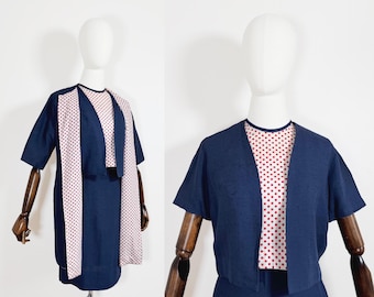 SMALL Late 1950s Navy Blue CASUAL 4 Piece - Jacket Cropped Jacket Blouse Pencil Skirt 1960s Fifties Sixties 50s 60s Fashion True Vintage