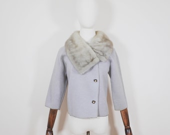 1950s / 1960s Gray 100% Wool Fur Collar Jacket   - VTG Fifties 50s 60s Fifties Sixties True Vintage Coat