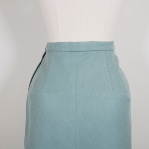 Small Blue 1950s High Waist 100 % Soft Wool VINTAGE Pencil Skirt Pin Up Style image 4