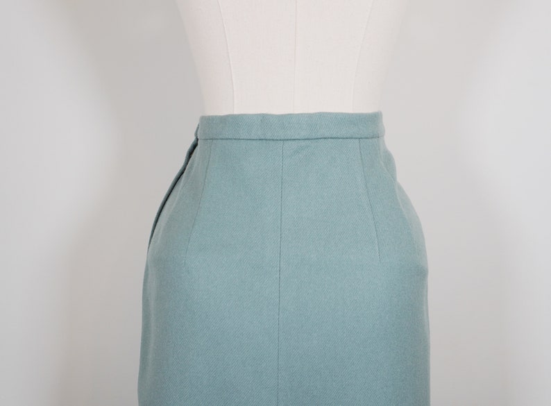 Small Blue 1950s High Waist 100 % Soft Wool VINTAGE Pencil Skirt Pin Up Style image 4