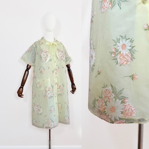 1950s Yellow Lingerie Sleep Night Robe Floral Detailing Dreamy SMALL 50s 60s 1950s