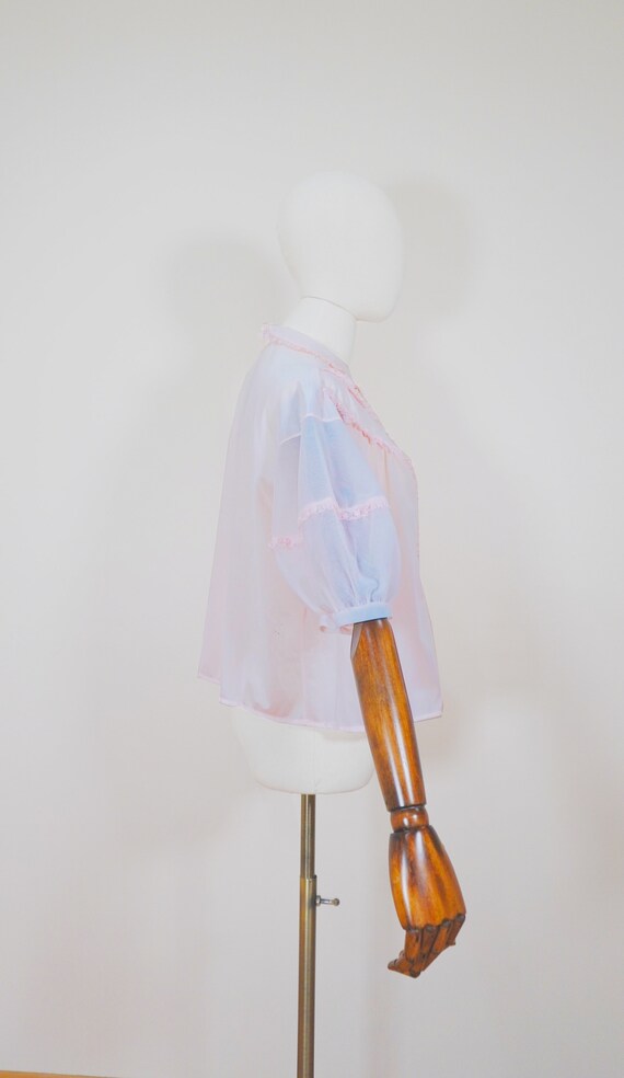 Light Pink Sheer Negligee Button Down Top Blouse … - image 3