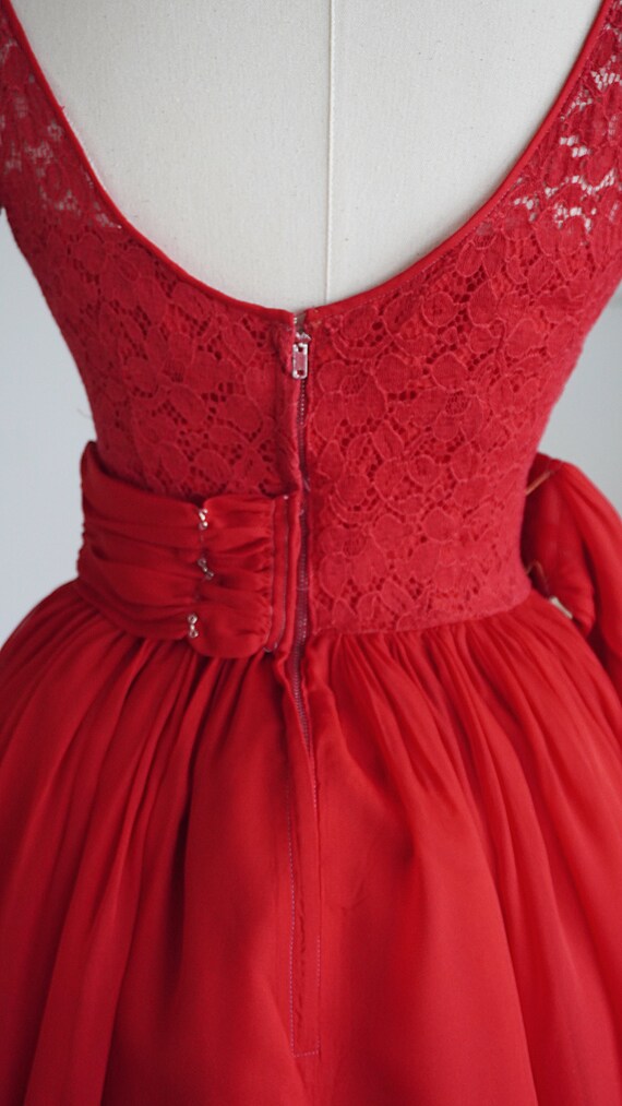 PETITE 1950s RED Chiffon Cocktail Evening Party E… - image 7