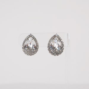 1960s Faux Diamond / Crystals Clip On Earrings- Sixties Novelty Jewelry Fashion- 60s True Vintage Style