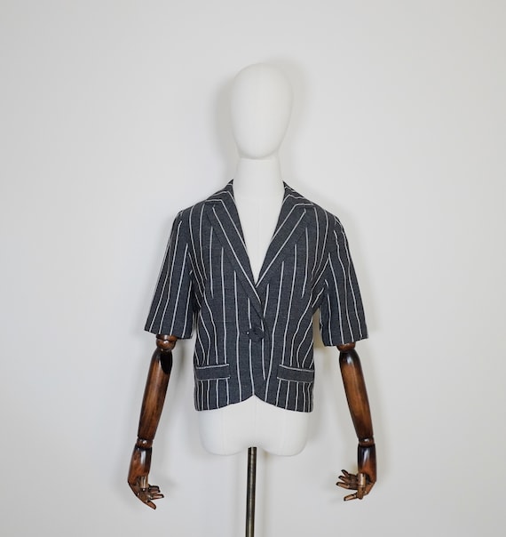 Late 1950s Tailored Blazer Gray W/ White Stripe Jacket Late 1950s Tailored Blazer Gray W/ White Stripe Jacket