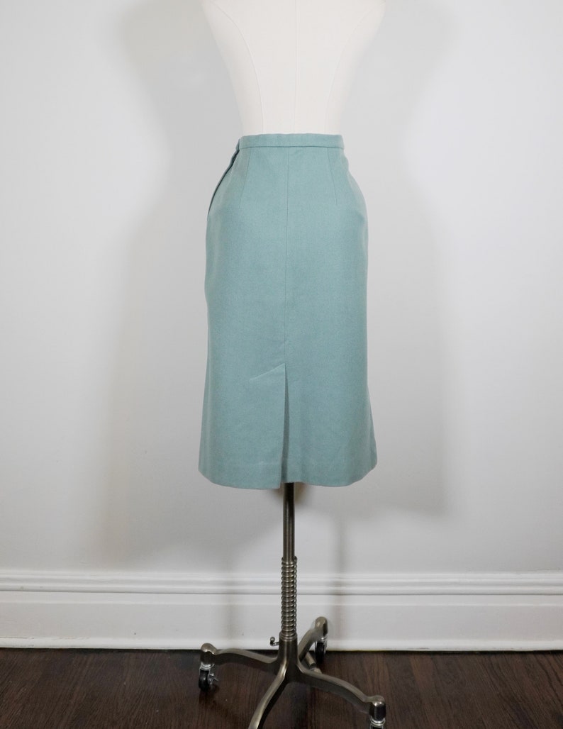 Small Blue 1950s High Waist 100 % Soft Wool VINTAGE Pencil Skirt Pin Up Style image 5