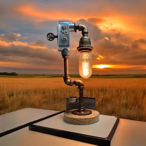 Steampunk desk lamp/Industrial Pipelamp/Edison bulb lamp/Vintage desk lampGift for him/Handmade lighting/Steampunk decor/Retro office light