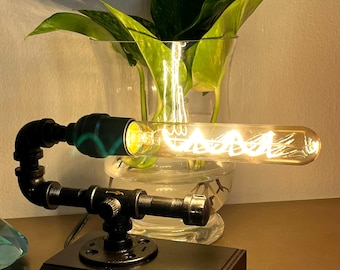 Steampunk Table Lamp: Edison Bulb, Repurposed Metal, Farmhouse Decor