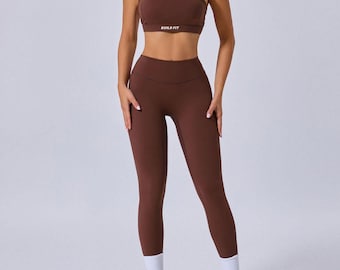 Bruine BUILD FIT legging- en sport-bh-set