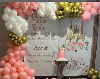 Floral Gold Castle Birthday Backdrop Magical Kingdom Kids Party Book Banner Royal Princess Background Girl First Once Upon A Time Fairytale