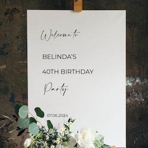 Cartel de bienvenida personalizado para cumpleaños, letrero de cartón pluma, decoraciones de cumpleaños sencillas personalizadas, nombre personalizado, letrero de bienvenida minimalista para fiesta
