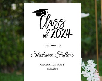 Graduation Welcome Foamboard Sign Printed Class of 2024 Grad Poster Graduate Decor School Colors Senior College Party Foam Core Board