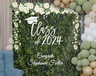 Class of 2024 Grass Wall Graduation Backdrop Fabric Hedge Wall Grad Party Decor Congrats Grad High School Prom Banner College Grad Sign