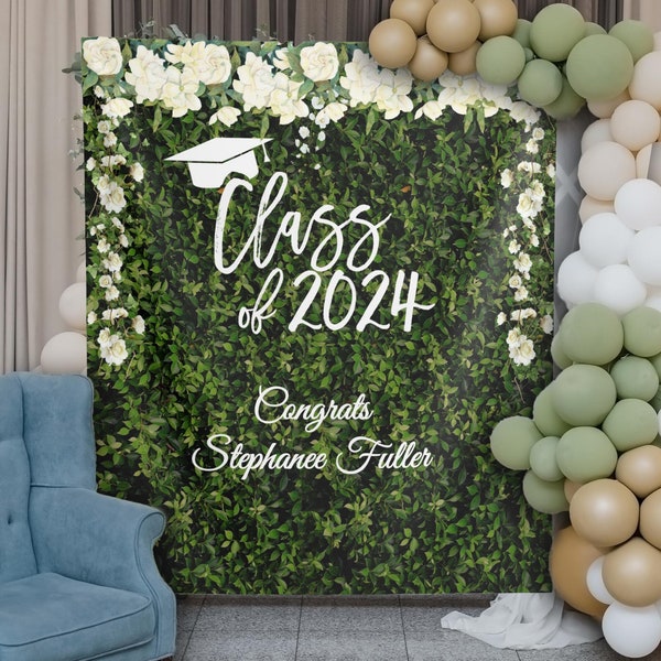 Classe de 2024 Herbe Mur Graduation Toile de fond Tissu Haie Mur Grad Party Décor Félicitations Grad Lycée Bal Bannière Collège Grad Signe