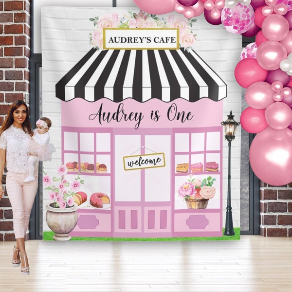 Patisserie Cafe Tea Party Backdrop, Paris Bakery Shop 1st Birthday Banner, Custom Photo Booth Decor, Bake Shop, French Candy Shop Storefront
